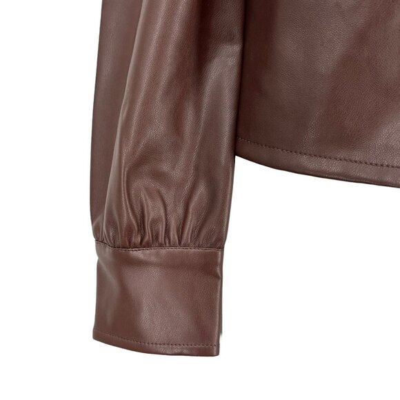 7 For All Mankind Women's Brown Top Size Small Faux Leather Puff Long Sleeve NWT - Picture 9 of 13